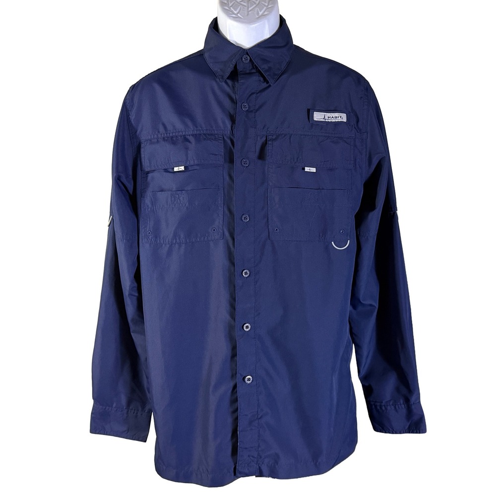 Habit Fishing Shirt Mens Small Blue Long Sleeve Vented UPF 40+ TS1484